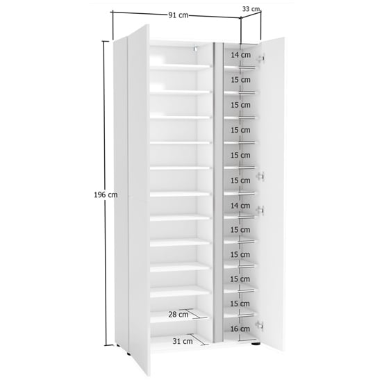 Noah High Gloss Shoe Cabinet Tall 3 Doors In White Anthracite