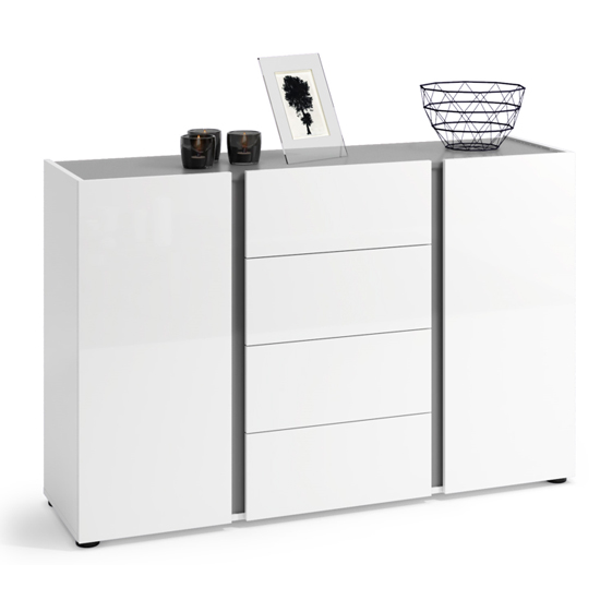 Noah High Gloss Sideboard 2 Doors 4 Drawers In White Anthracite
