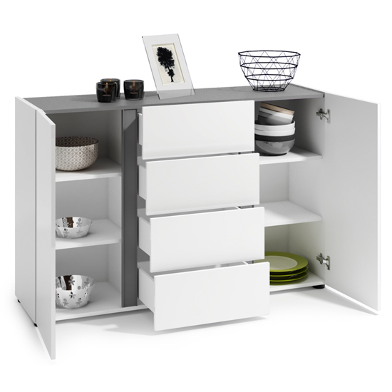 Noah High Gloss Sideboard 2 Doors 4 Drawers In White Anthracite