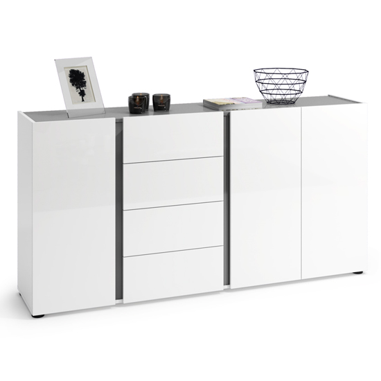 Noah High Gloss Sideboard 3 Doors 4 Drawers In White Anthracite