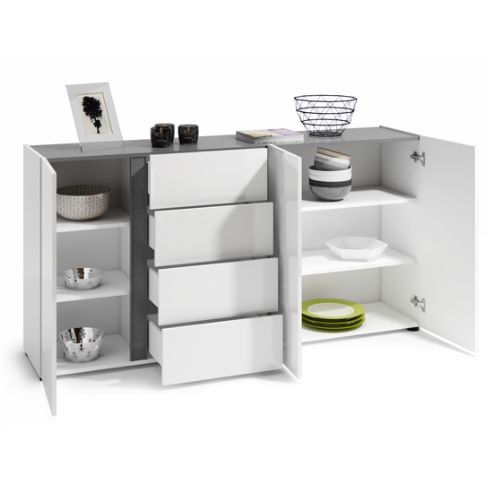 Noah High Gloss Sideboard 3 Doors 4 Drawers In White Anthracite