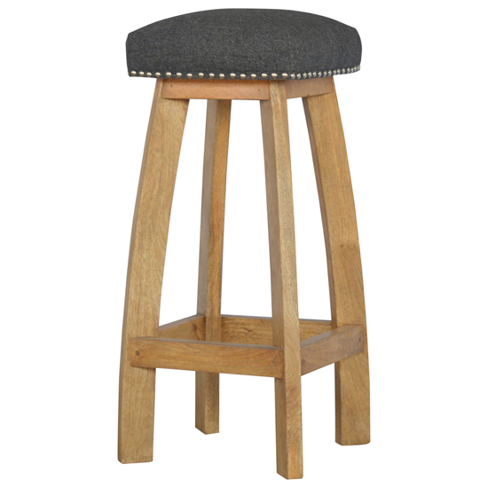 Noah Wooden Bar Stool In Oak Ish With Black Fabric Seat In Pair_2