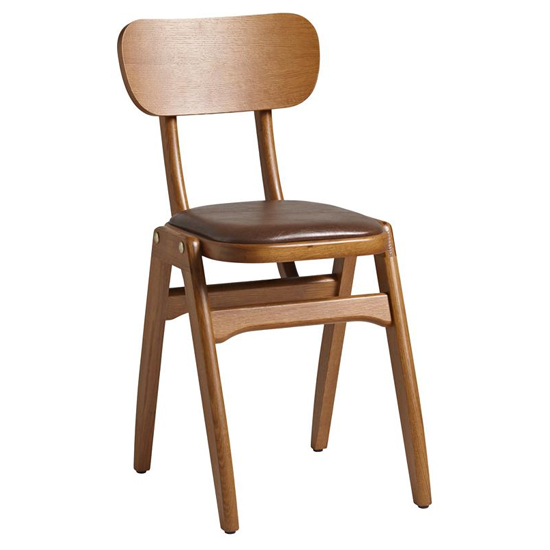 Product photograph of Noath Solid Oak Dining Chair With Brown Faux Leather Seat from Furniture in Fashion