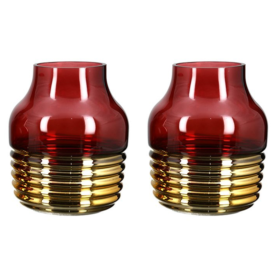 Read more about Noble glass set of 2 large decorative vase in burgundy and gold