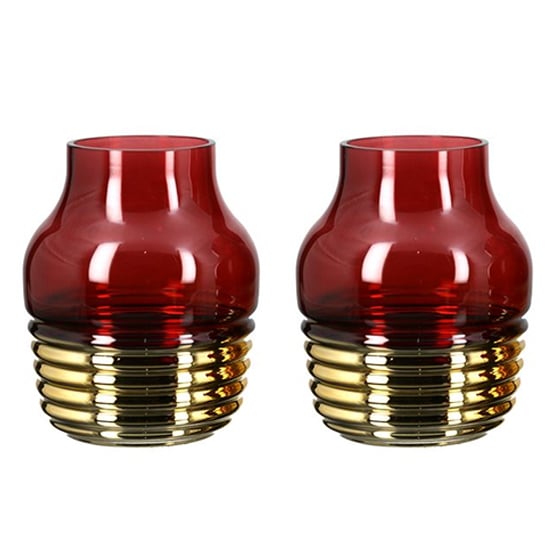 Noble Glass Set Of 2 Small Decorative Vase In Burgundy And Gold