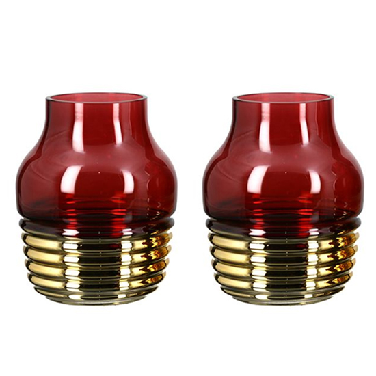 Read more about Noble glass set of 2 small decorative vase in burgundy and gold