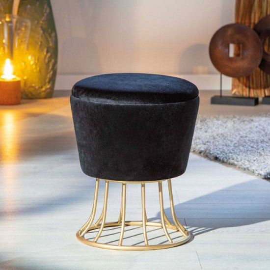 Nobly Fabric Storage Ottoman Stool In Black With Metal Legs Furniture