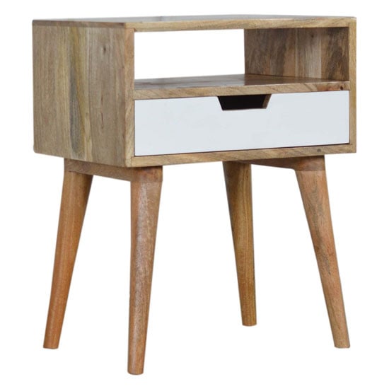 Product photograph of Nobly Wooden Bedside Cabinet In Oak Ish And White With Open Slot from Furniture in Fashion
