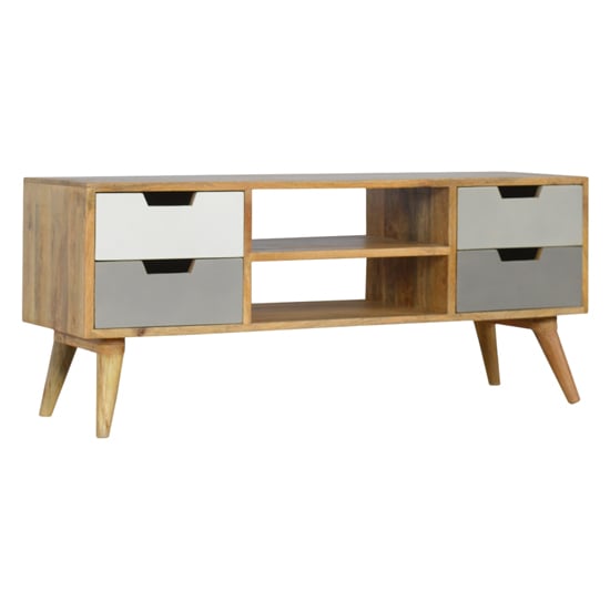 Read more about Nobly wooden tv stand in grey and white with 4 drawers 2 shelves