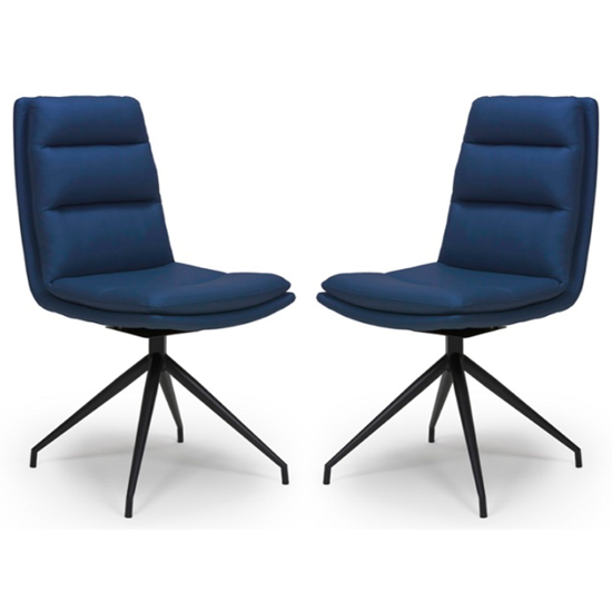 Nobo Blue Faux Leather Dining Chair With Black Legs In Pair