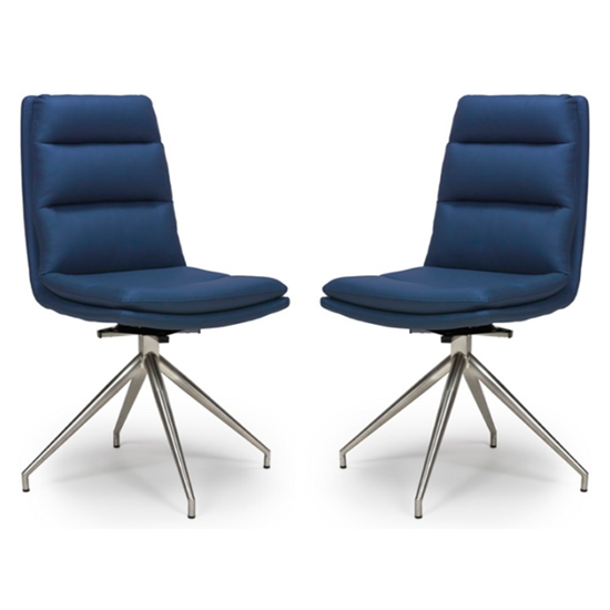 Nobo Blue Faux Leather Dining Chair With Steel Legs In Pair