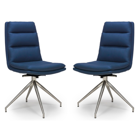 Photo of Nobo blue faux leather dining chair with steel legs in pair