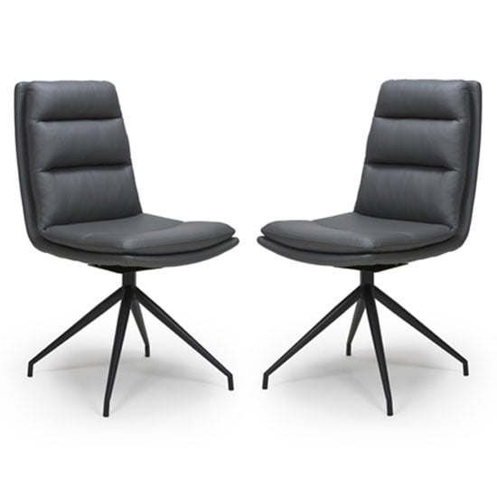 Read more about Nobo grey faux leather dining chair with black legs in pair