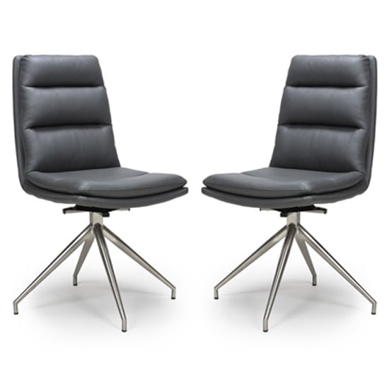 Product photograph of Nobo Grey Faux Leather Dining Chair With Steel Legs In Pair from Furniture in Fashion