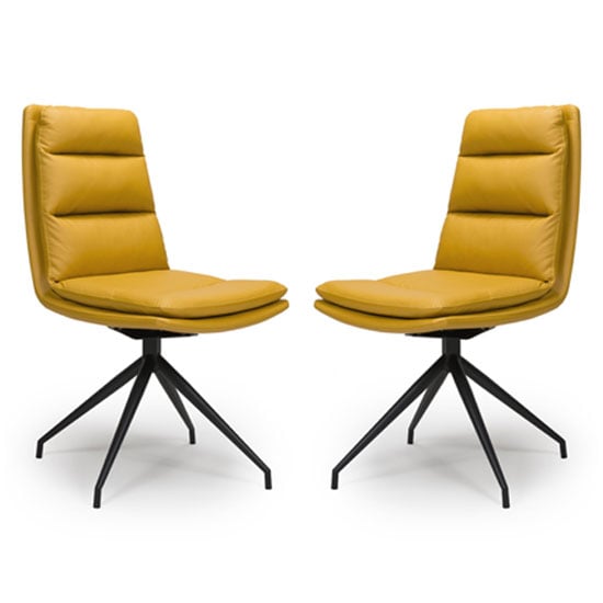 Read more about Nobo ochre faux leather dining chair with black legs in pair