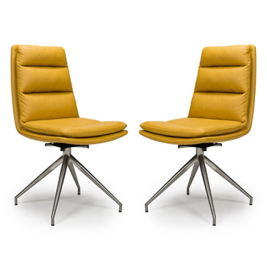 Read more about Nobo ochre faux leather dining chair with steel legs in pair