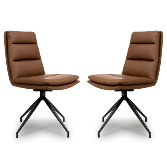Read more about Nobo tan faux leather dining chair with black legs in pair