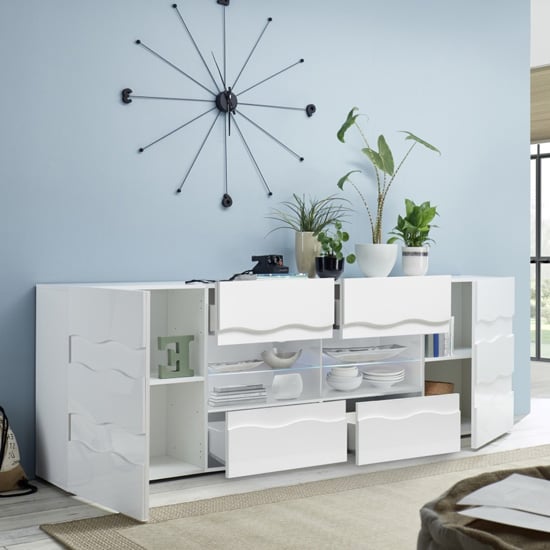 Nod Wooden Sideboard In White High Gloss With 2 Doors 4 Drawers_2