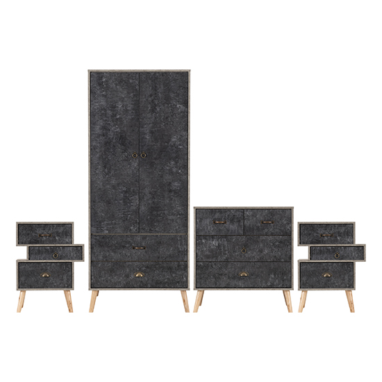 Product photograph of Noein Bedroom Set With 2 Doors Wardrobe In Concrete Effect from Furniture in Fashion