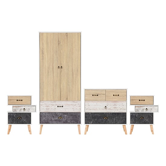 Product photograph of Noein Bedroom Set With 2 Doors Wardrobe In Distressed Effect from Furniture in Fashion