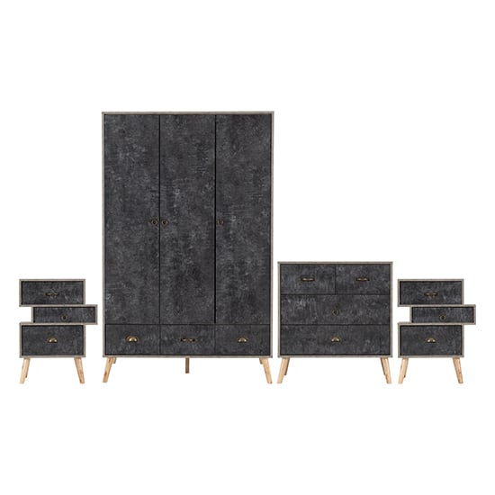 Product photograph of Noein Bedroom Set With 3 Doors Wardrobe In Concrete Effect from Furniture in Fashion