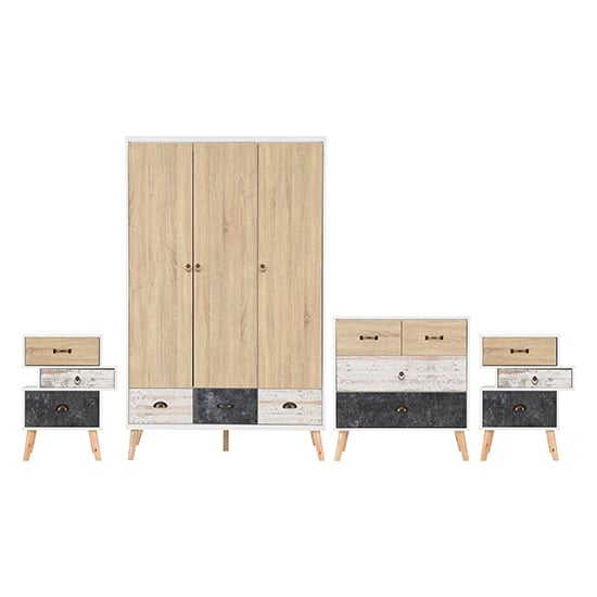 Read more about Noein bedroom set with 3 doors wardrobe in distressed effect