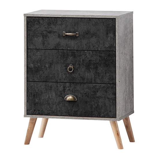 Photo of Noein wooden chest of 3 drawers in concrete effect and charcoal