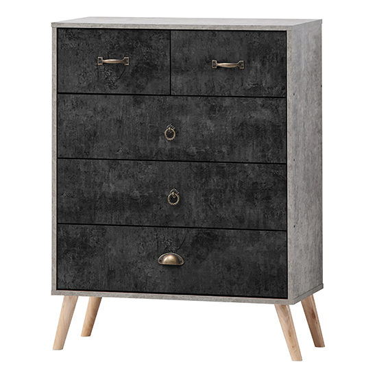 Photo of Noein wooden chest of 5 drawers in concrete effect and charcoal