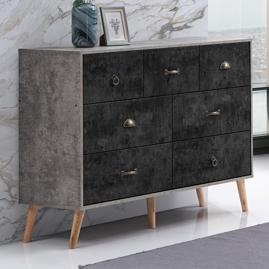 Product photograph of Noein Wooden Chest Of 7 Drawers In Concrete Effect And Charcoal from Furniture in Fashion