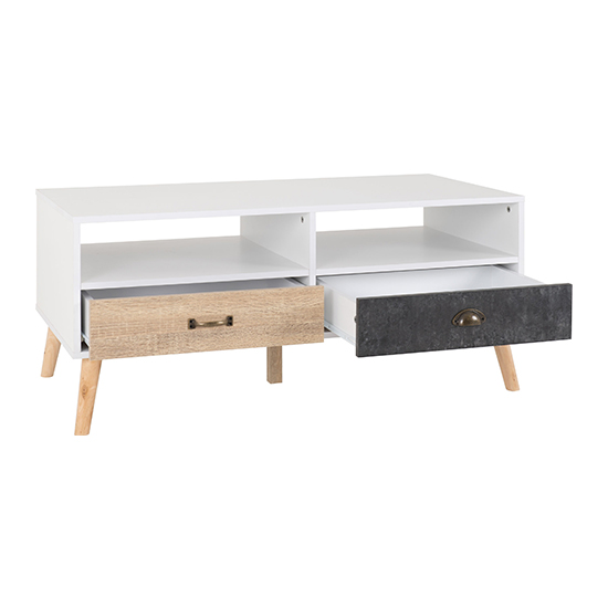 Noein Wooden Coffee Table In White And Distressed Effect