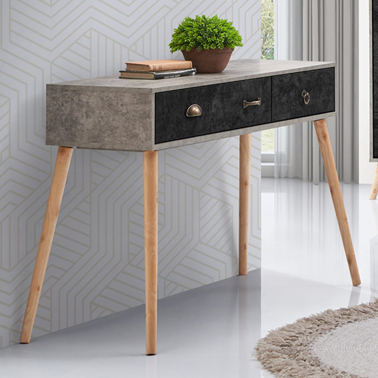 Photo of Noein wooden console table in concrete effect and charcoal