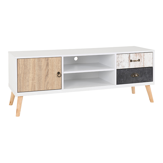 Photo of Noein wooden tv stand in white and distressed effect