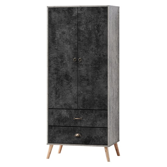 Noein Wooden Wardrobe With 2 Doors And 2 Drawers In Charcoal