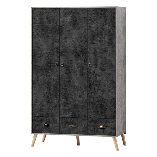 Noein Wooden Wardrobe With 3 Doors And 3 Drawers In Charcoal