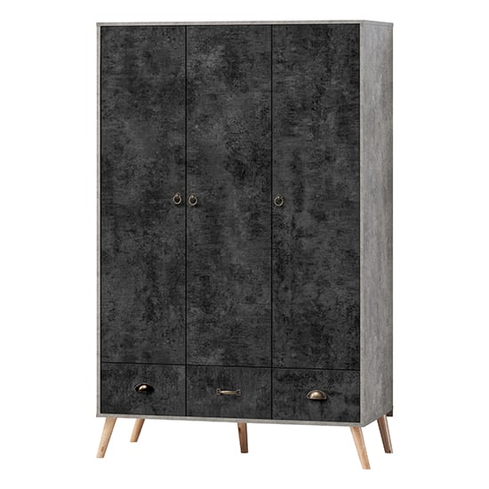 Photo of Noein wooden wardrobe with 3 doors and 3 drawers in charcoal