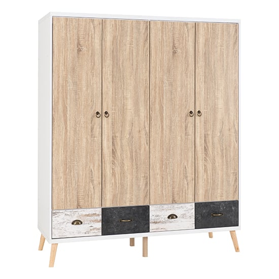 Read more about Noein wooden wardrobe with 4 doors and 4 drawers in white