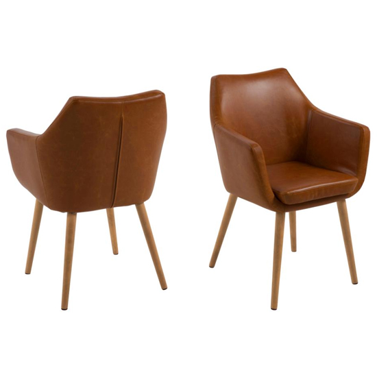 Read more about Notre brown faux leather dining chairs with armrest in pair