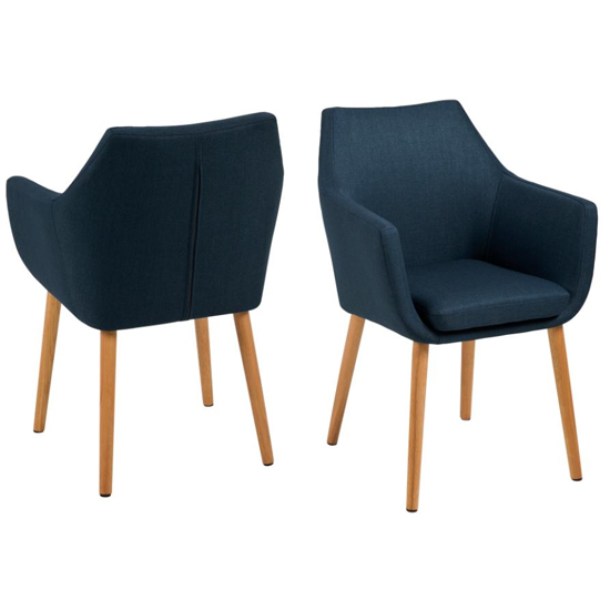 Read more about Notre dark blue fabric dining chairs with armrest in pair