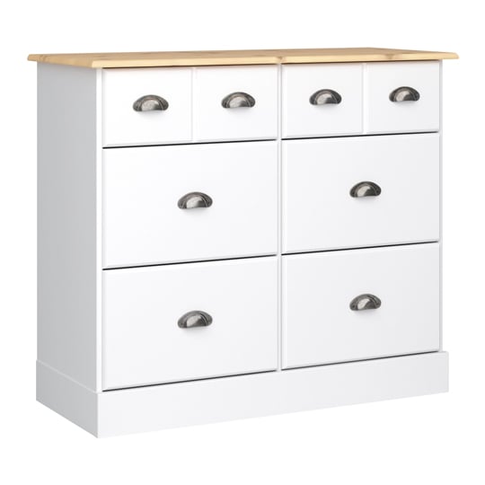 Nola Tall Chest Of Drawers In White And Pine With 6 Drawers