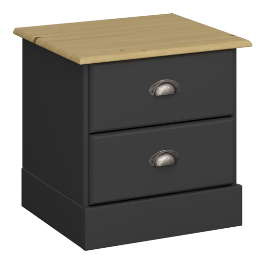 Read more about Nola wooden bedside cabinet in black and pine with 2 drawers