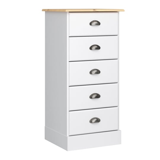 Nola Wooden Chest Of Drawers In White And Pine With 5 Drawers
