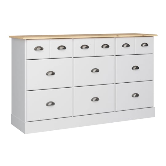 Read more about Nola wide chest of drawers in white and pine with 9 drawers