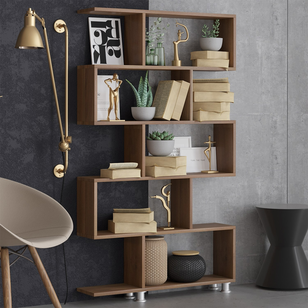 Nolira Wooden Display Unit with 10 Shelves in Walnut