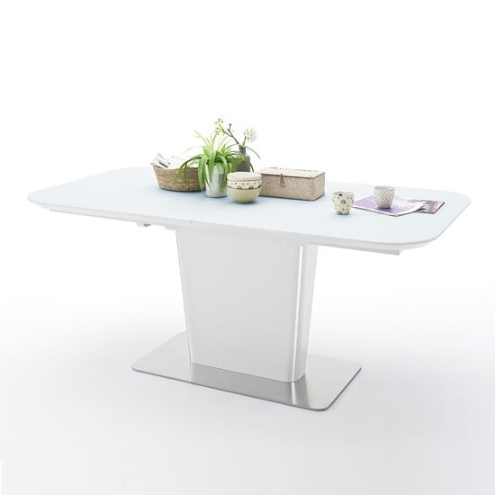 Nolte Glass Extendable Dining Table In White And Steel Base