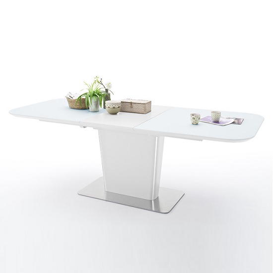 Nolte Glass Extendable Dining Table In White And Steel Base_2
