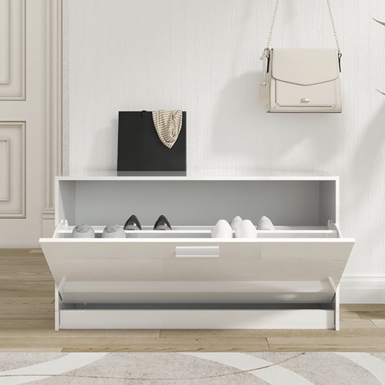Nome High Gloss Shoe Storage Bench With 1 Flap In White