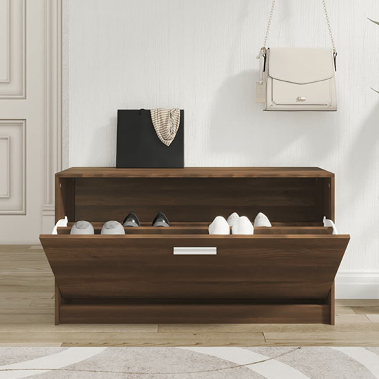 Nome Wooden Shoe Storage Bench With 1 Flap In Brown Oak