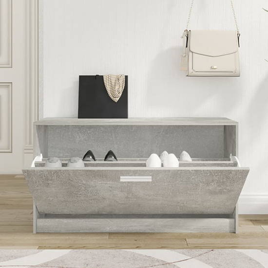 Nome Wooden Shoe Storage Bench With 1 Flap In Concrete Effect