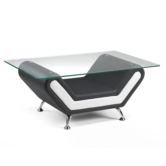 Product photograph of Nonoil Glass Coffee Table With Black White Faux Leather Base from Furniture in Fashion