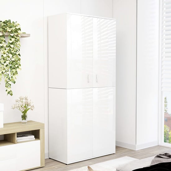 Photo of Norco high gloss shoe storage cabinet with 2 doors in white